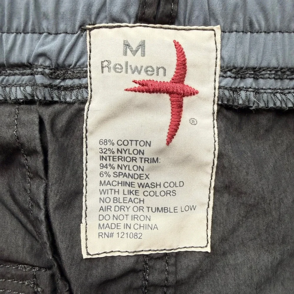 Relwen Mens Cargo Pants Medium Charcoal Grey Cotton Nylon Drawstring Hem Utility
